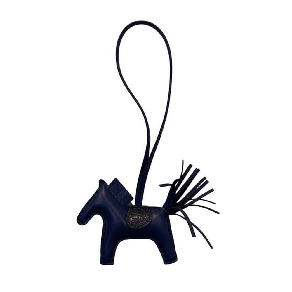 Hermes Blue Rodeo PM Bleu Black Croc Charm